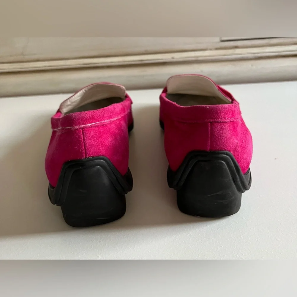 - Via Spiga pink suede slip on loafers w/soft soles-slight heel-size 8
